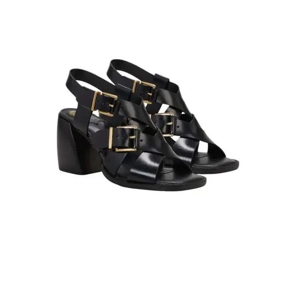 Vince Camuto Size 7 NEW Penina Black Leather Strappy Heeled Sandals New in Box - Picture 8 of 9